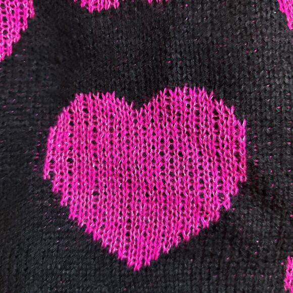 Rampage Medium Sweater Black Knit with Hot Pink Heart Print Y2K Emo Indiecore - Picture 4 of 5
